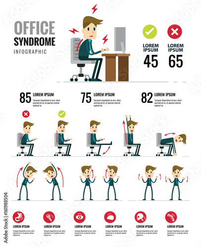 Office syndrome Infographics. Healthcare and medical. flat character design. vector illustration