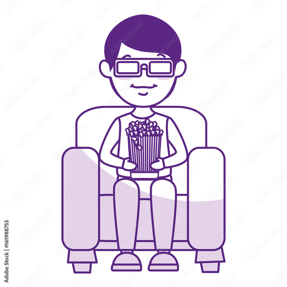 Man on sofa eating pop corn vector illustration design