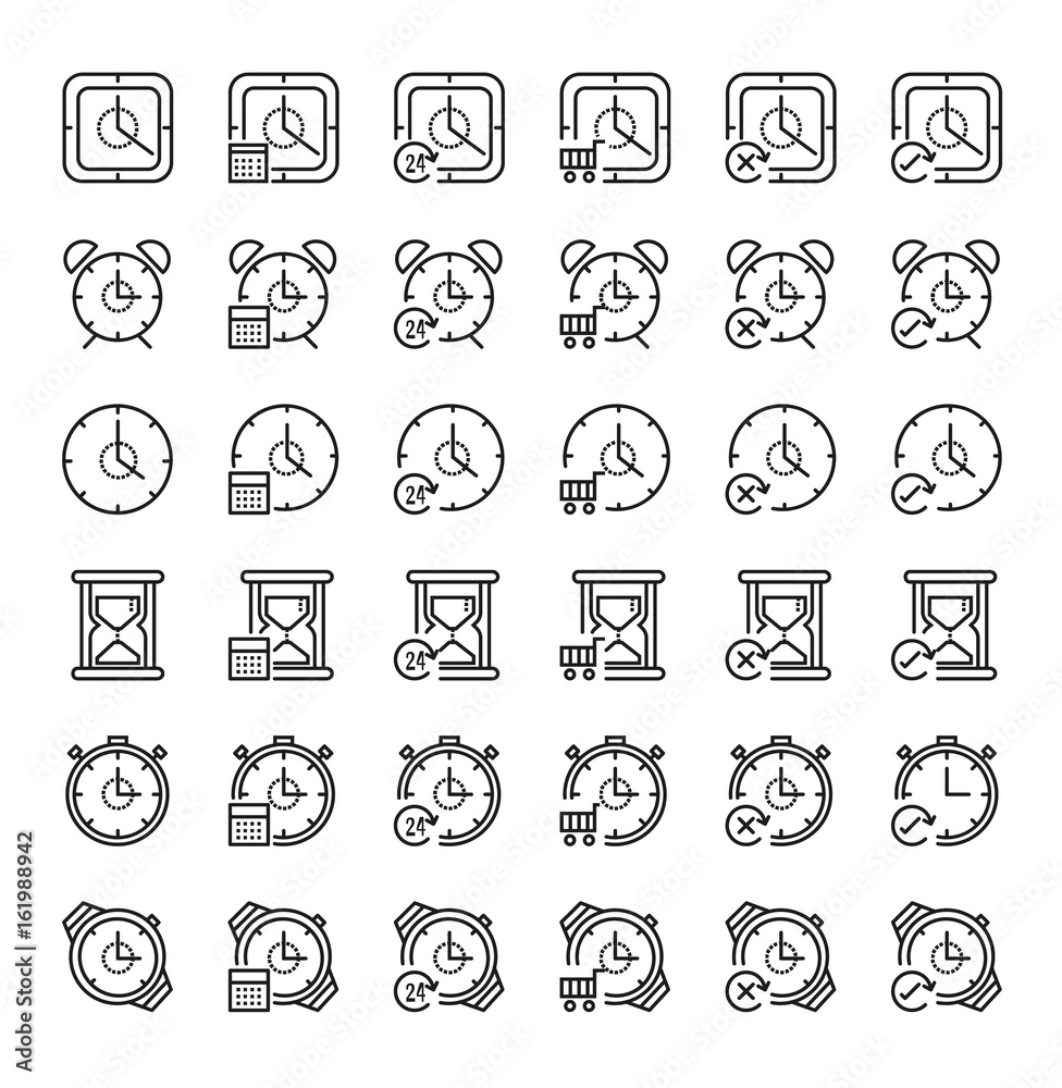36 Time concept outline icon set. Icon for web and UI  design. Modern minimalistic style. 64x64 Pixel perfect thin line icons design. vector illustration