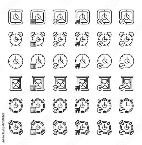 36 Time concept outline icon set. Icon for web and UI design. Modern minimalistic style. 64x64 Pixel perfect thin line icons design. vector illustration