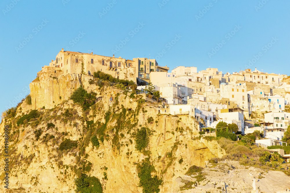 A scenic view of Peschici, small fisihing town in Apuglia south of Italy