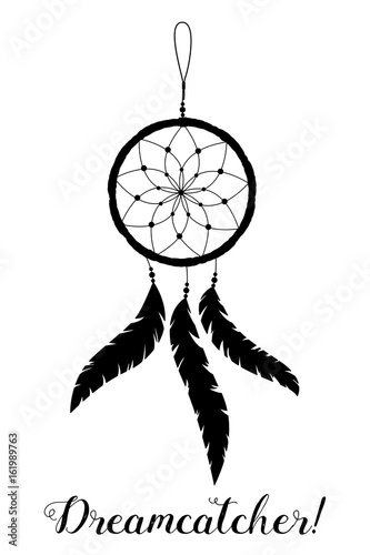 American Indians amulet. Dream catcher with feathers and beads on a white background. Boho style