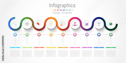 Infographic design elements for your business with 9 options, parts, steps or processes, Vector Illustration.