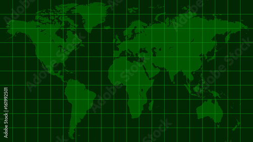 world map earth, dark green radar screen matrix style