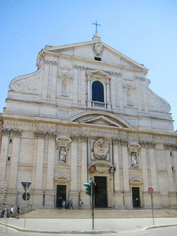 Church of the Gesù (Church of the Most Holy Name of Jesus at the Argentina) an ancient historic catholic monument in Rome city, Italy. Baroque style architecture attraction in Rome old town