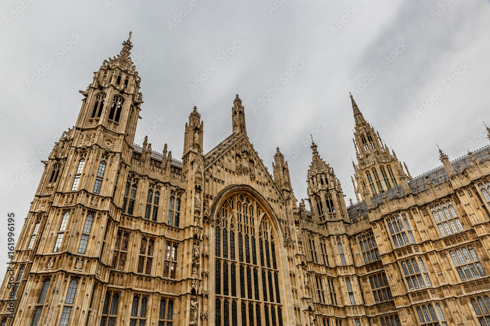 Palace of Westminster in a cloudy day, seat of the Parliament of the UK