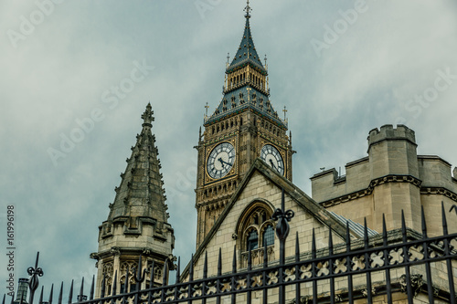 Detail of Big Ben on a dark day, UK