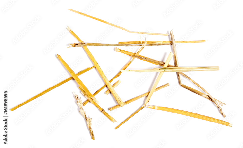 pile straw isolated on white background and texture, top view