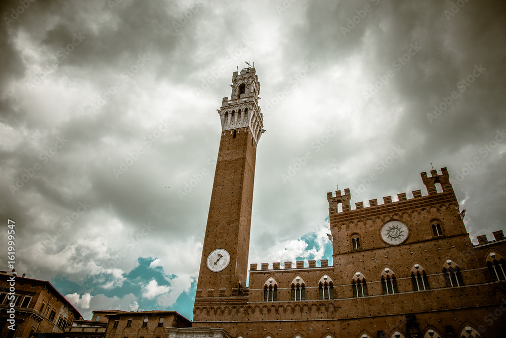 Obraz premium Town hall in Siena, Italy / Public / Palace on famous city square Piazza del Campo in Siena