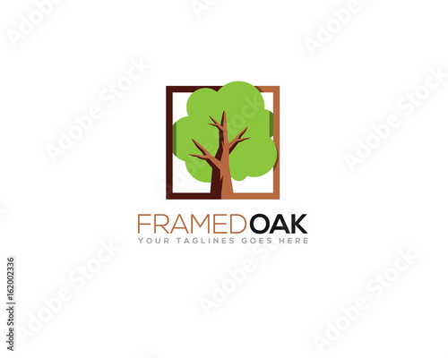 simple flat illustration of framed oak tree 	