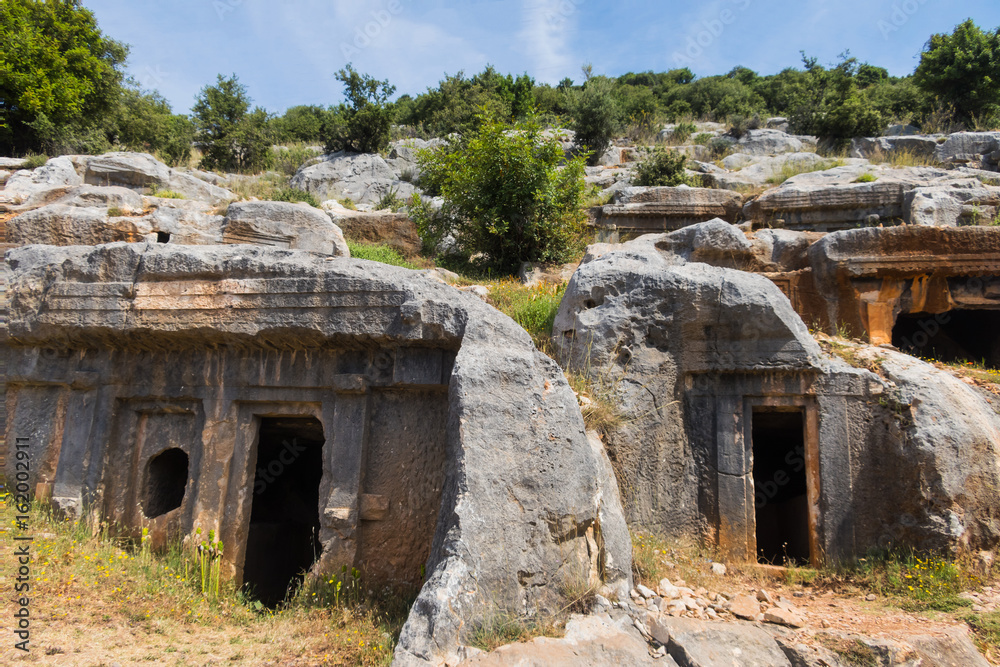 Ancient antique burial in rocks in Demre. Turkey