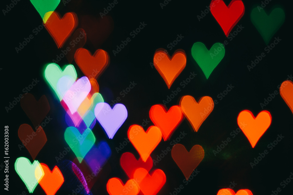 Heart-shaped bokeh; multicolor abstract pattern