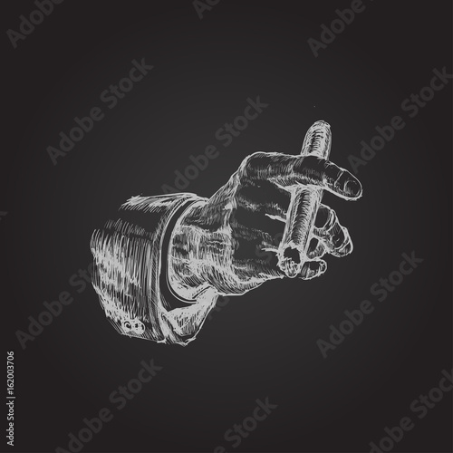 Hand With Cigar Hand Drawn Vector Illustration