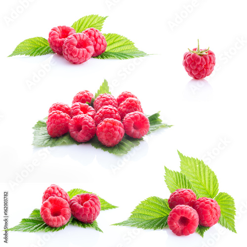 collage fresh raspberry isolated.