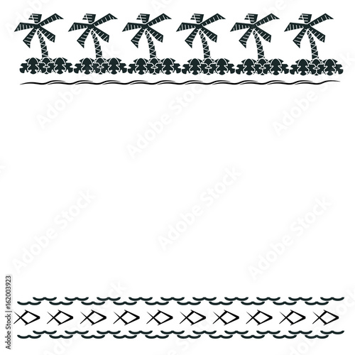 Tropical top & bottom boarders. Palm trees, foliage & waves on top. Waves & fish on the bottom.