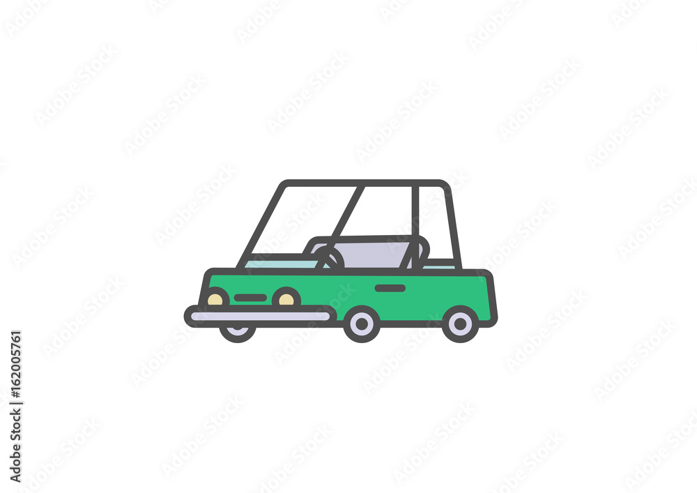 Flat line simple car illustration. Vector automobile insurance icon on white background.