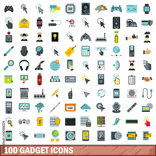 Wallpaper Mural 100 gadget icons set, flat style Torontodigital.ca