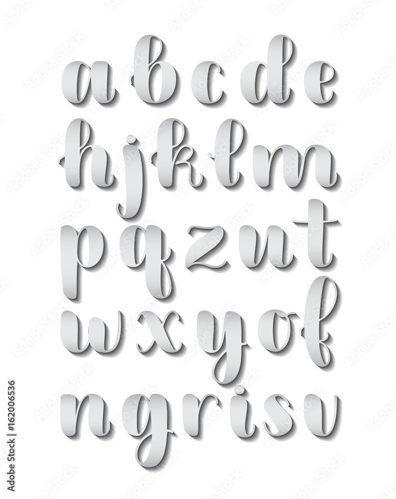 Grey 3d shadow effect hand lettering alphabet design, handwritten brush