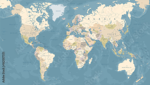 Vintage World Map - Vector Illustration © Porcupen