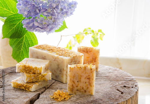 homemade calendula natural herbal soap photo