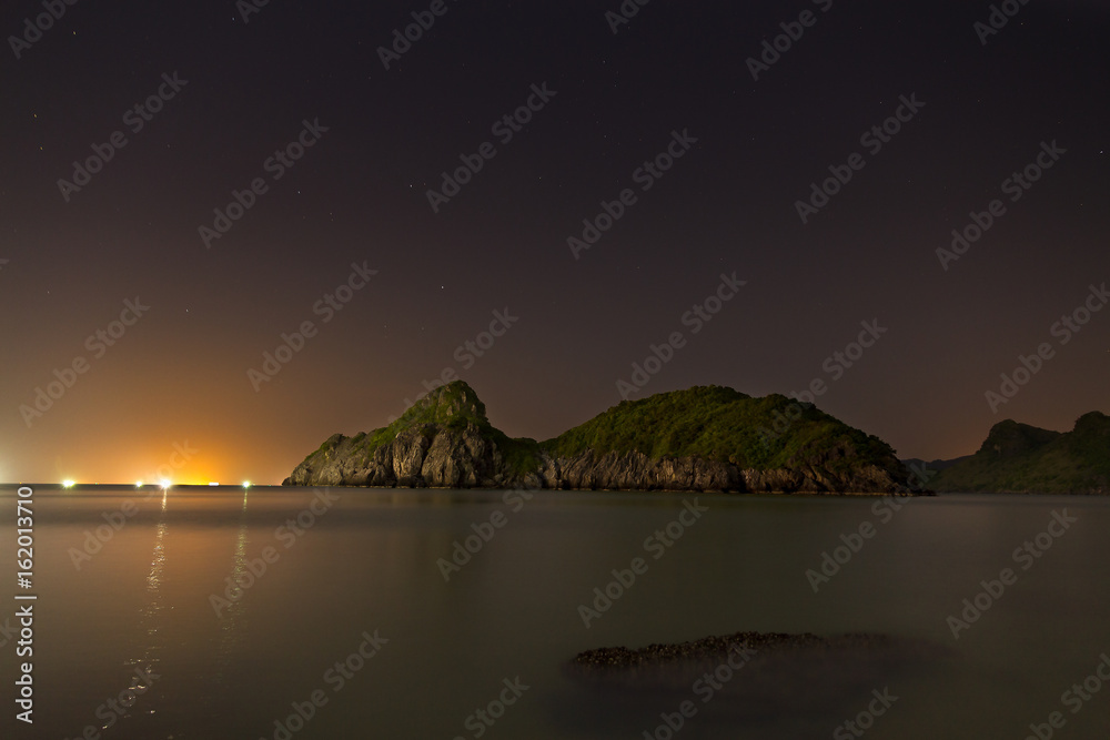 Halong Bay islands by night