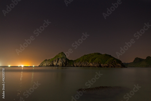Halong Bay islands by night
