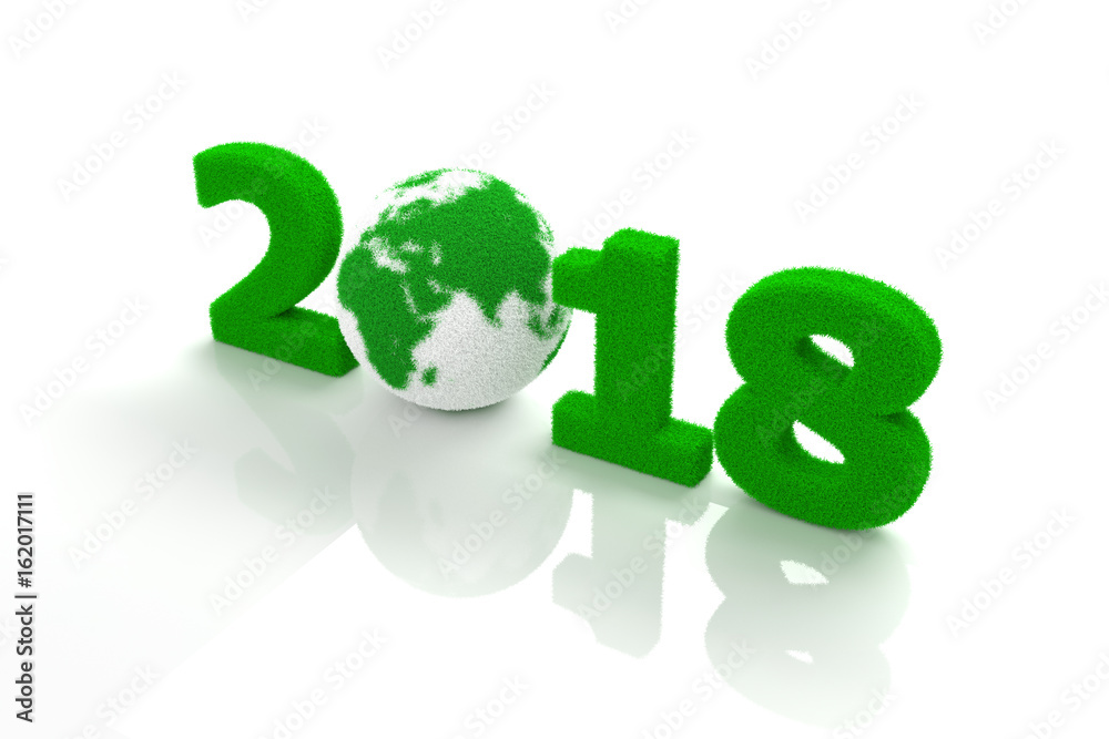     New Year 2018 with Grass -  3D Rendering Image 