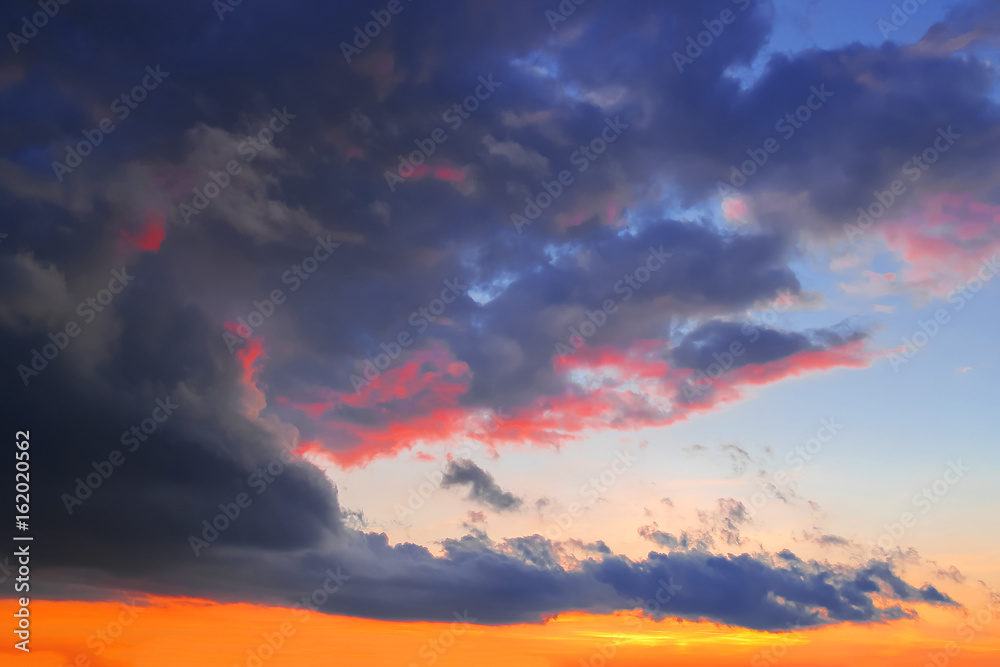 Sunset sky with dark clouds background