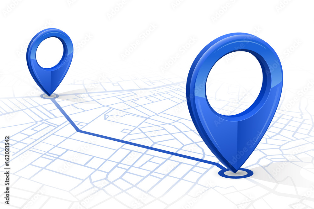 Fototapeta premium GPS navigator pin high-tech style checking point to point dark blue color on white background