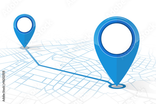 GPS navigator pin checking point to point blue color on white background