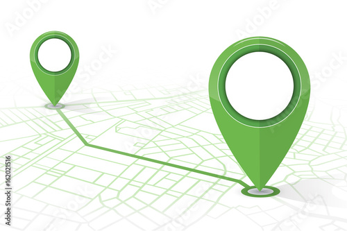 GPS navigator pin checking point to point green color on white background