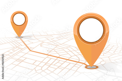GPS navigator pin checking point to point orange color on white background