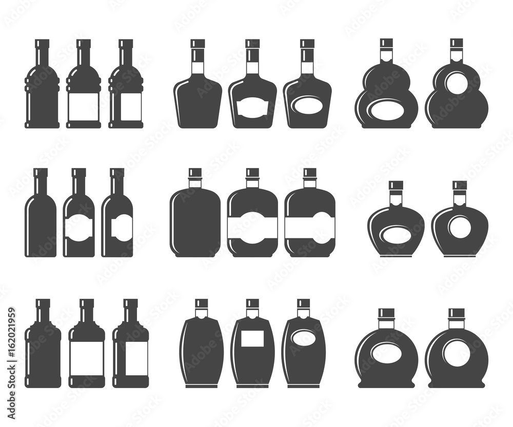 Bottle icon set, vector symbol in outline flat style isolated on white background. Bottle icon set, vector symbol in outline flat style isolated on white background.