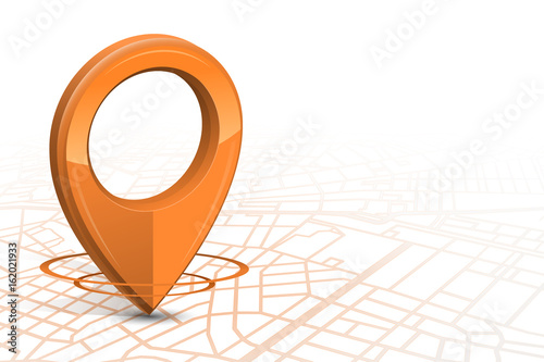 Gps.Gps high tech icon orange color dropping in street map on whitebackground