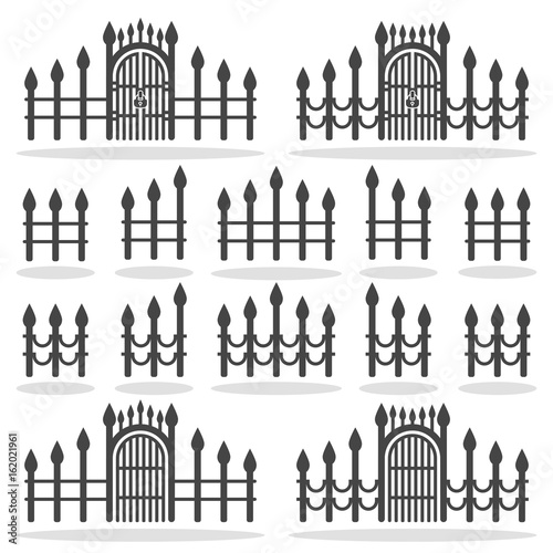 Fence Gates icon set, vector symbol in outline flat style isolated on white background.
