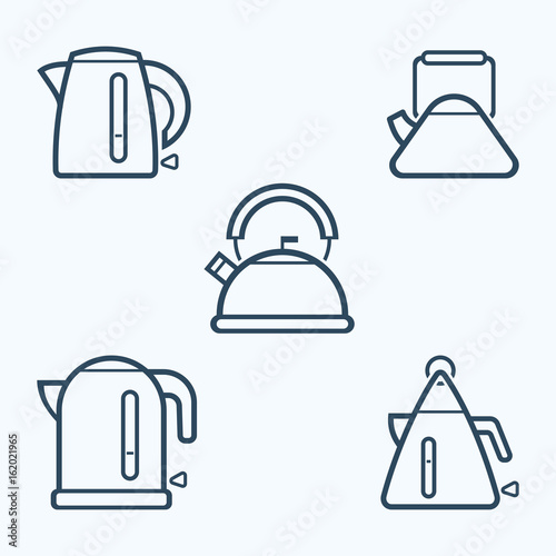Kettle icon set, vector symbol in outline flat style isolated on white background.
