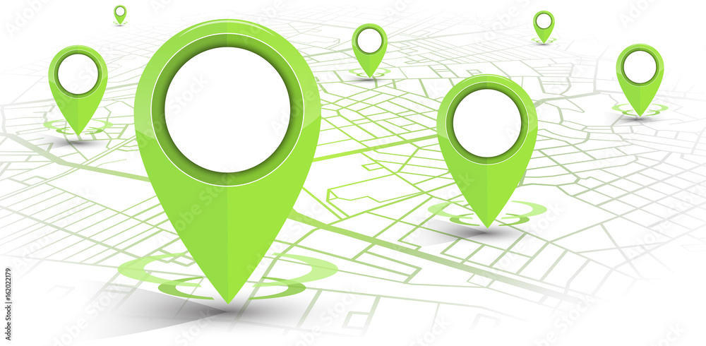 Obraz premium GPS nawigator pin zielony kolor makieta wite mapę na białym tle