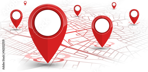 GPS navigator pin red color mock up wite map on white background