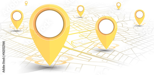 GPS navigator pin yellow color mock up wite map on white background