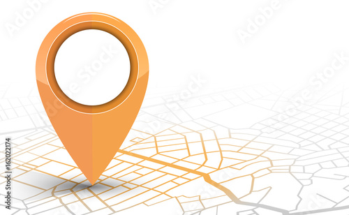 GPS navigator pin checking orange color on white background