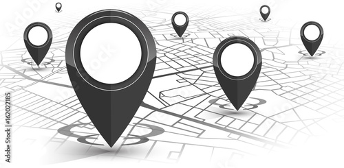 GPS navigator pin black color mock up wite map on white background