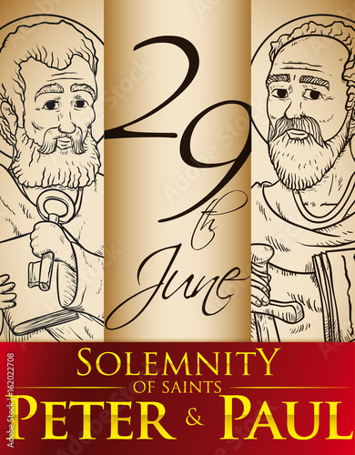 Hand Drawn Portraits for Solemnity of Saints Peter and Paul, Vector Illustration