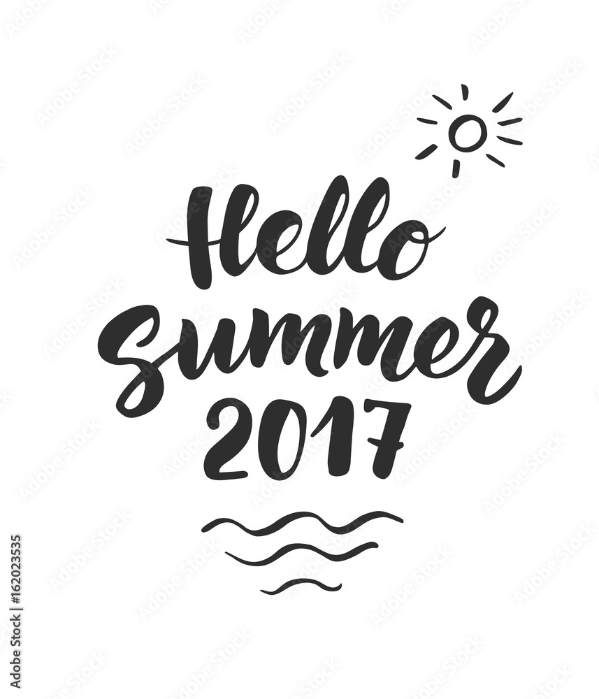Hello Summer 2017 text, hand drawn brush lettering. Great for pa Hello Summer 2017 text, hand drawn brush lettering. Great for pa