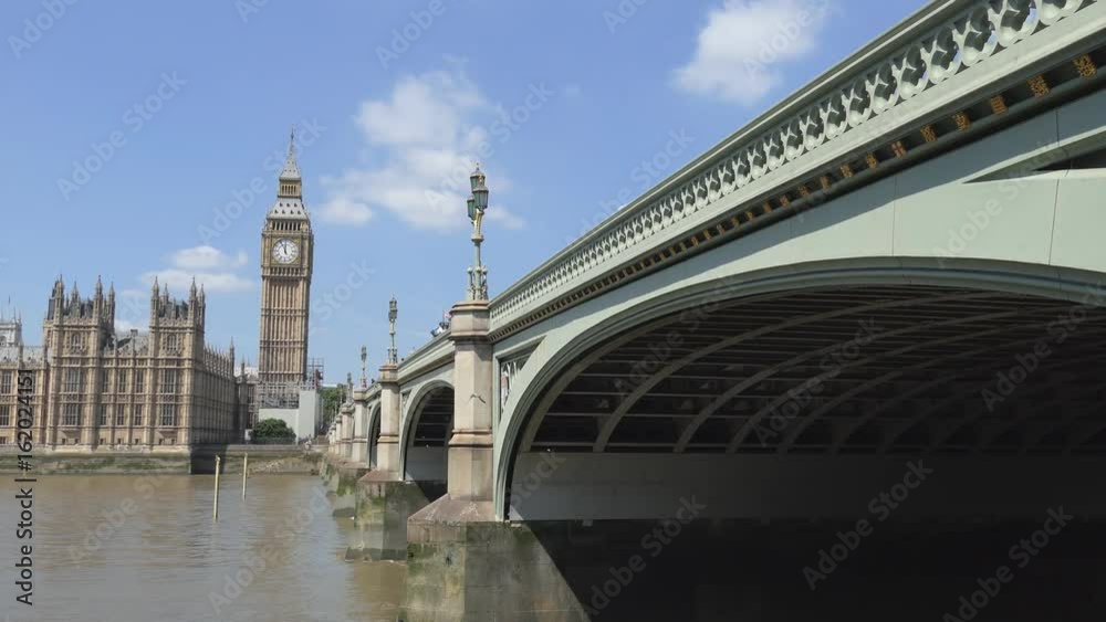 View of the bridge and Big Ben tower. View of the bridge and Big Ben tower.