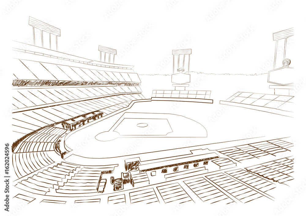 Sketch of Baseball stadium, vector.