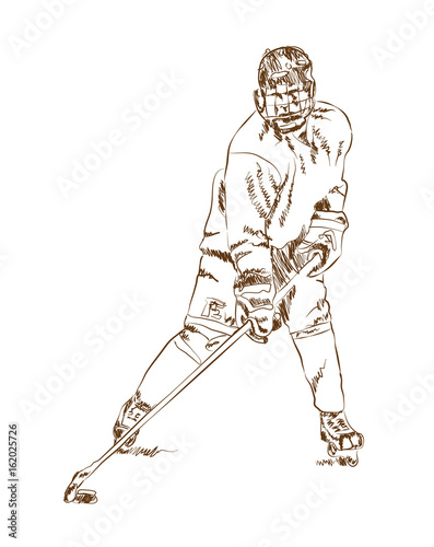 Sketch of ice hockey player in vector illustration.