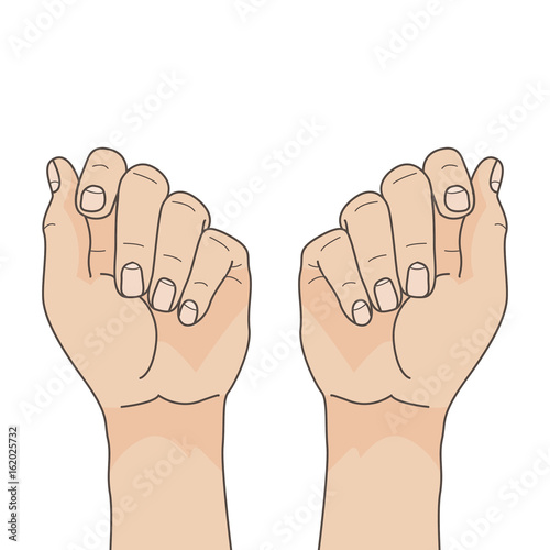 Illustration with hands. Squeezed hands with nails