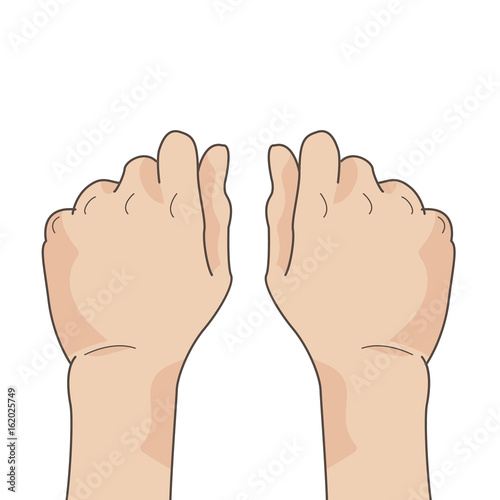 Illustration with hands. Two squeezed in fists hands back side down