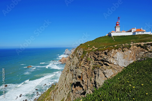 Cape Roca (Cabo da Roca) with lighthouse in Portugal.