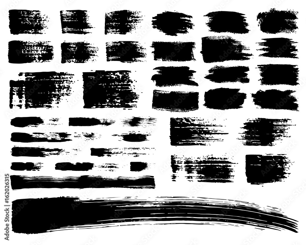 Obraz premium Vector Set of brush acrylic strokes. Black color on white background. Hand painted grange elements. Ink drawing. Dirty artistic design . Place for text, quote, information, company name.